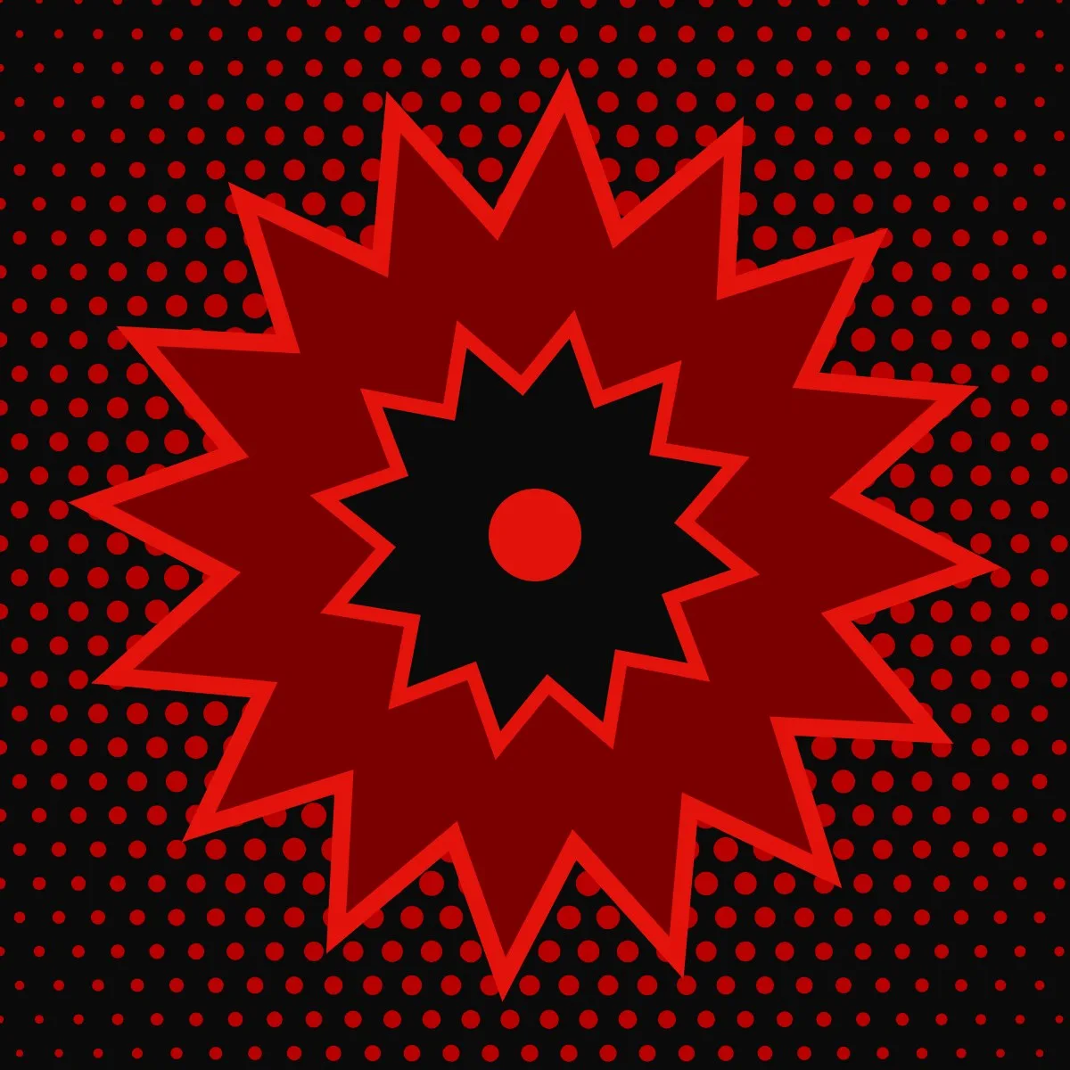 Pop-art starburst on red halftone